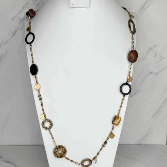 Chico's Chunky Mixed Media Beaded Statement Necklace Gold Tone ✨ - Picture 1 of 10
